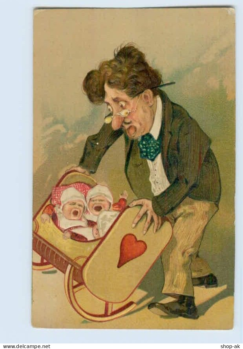 W9B40/ Vater Und Zwillinge Babys Humor Litho Prägedr. AK Ca.1910 - Humor