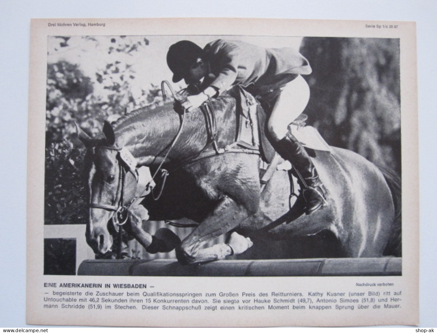 C1127/ Reitsport Springreiten Kathy Kusner  Bild Drei-Mohren-Verlag 1967 - Olympische Spiele