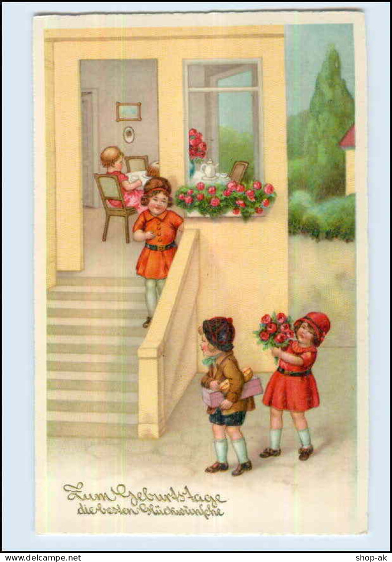 W7T48/ Geburtstag Kinder Bringen Geschenke Schöne Litho AK Ca. 1925 - Birthday