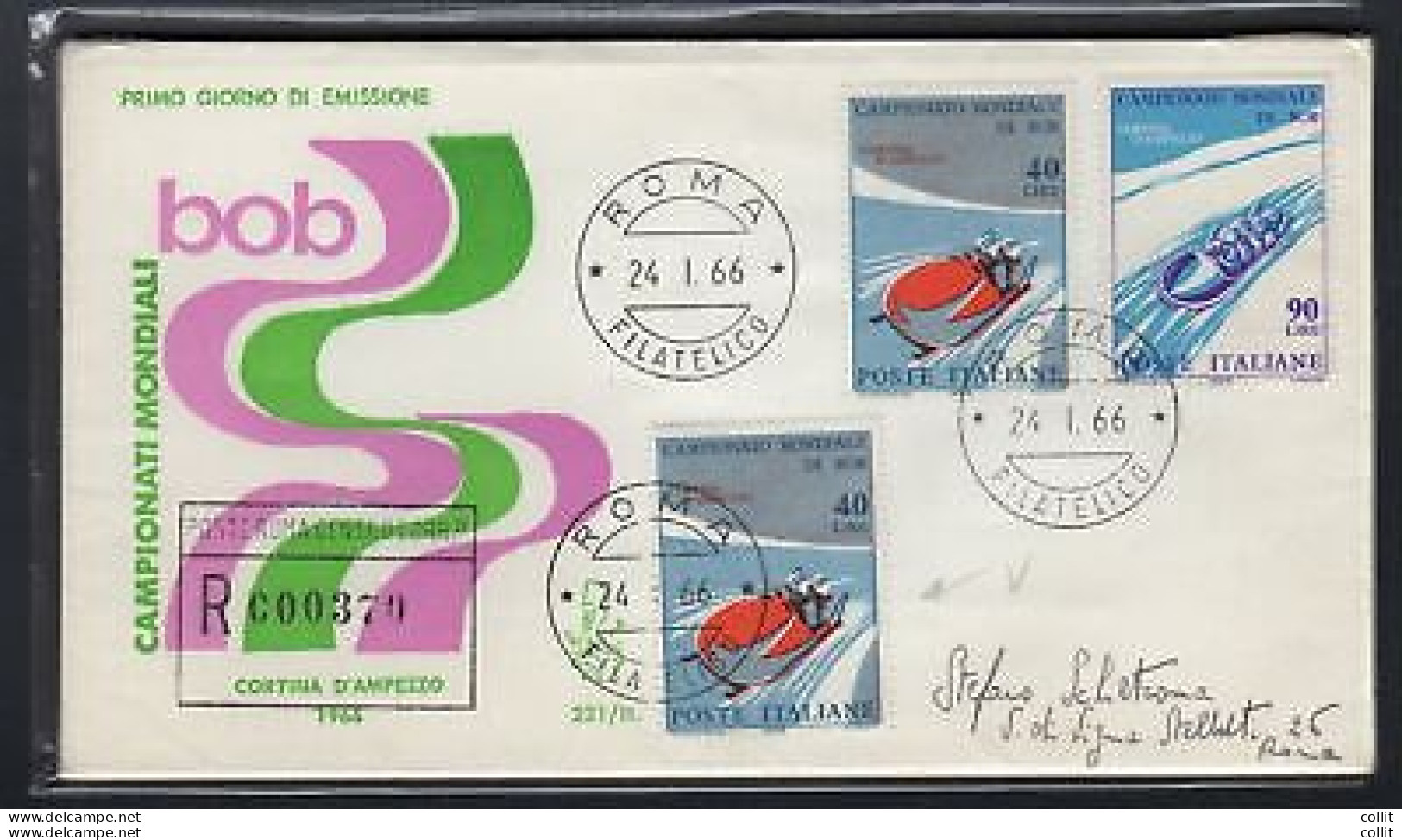 Italia FDC Venetia 1966 Bob  Viaggiata Racc. Per L'Italia 682 - FDC