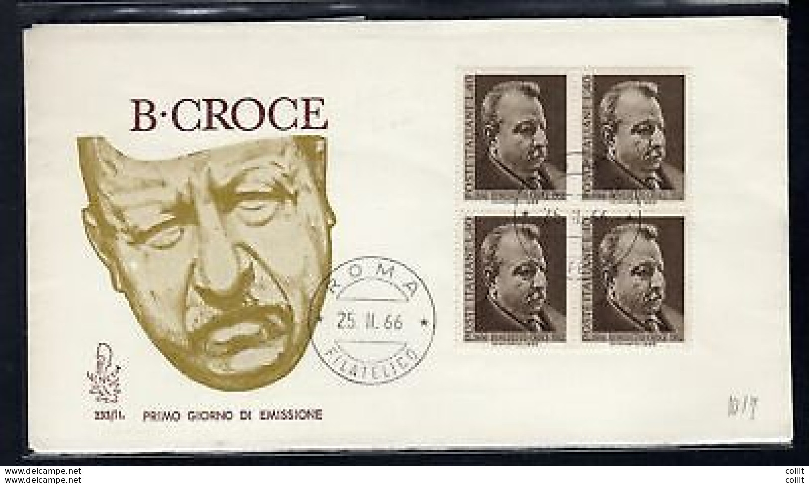 Italia FDC Venetia 1966 Benedetto Croce Quartina Non Viaggiata - FDC