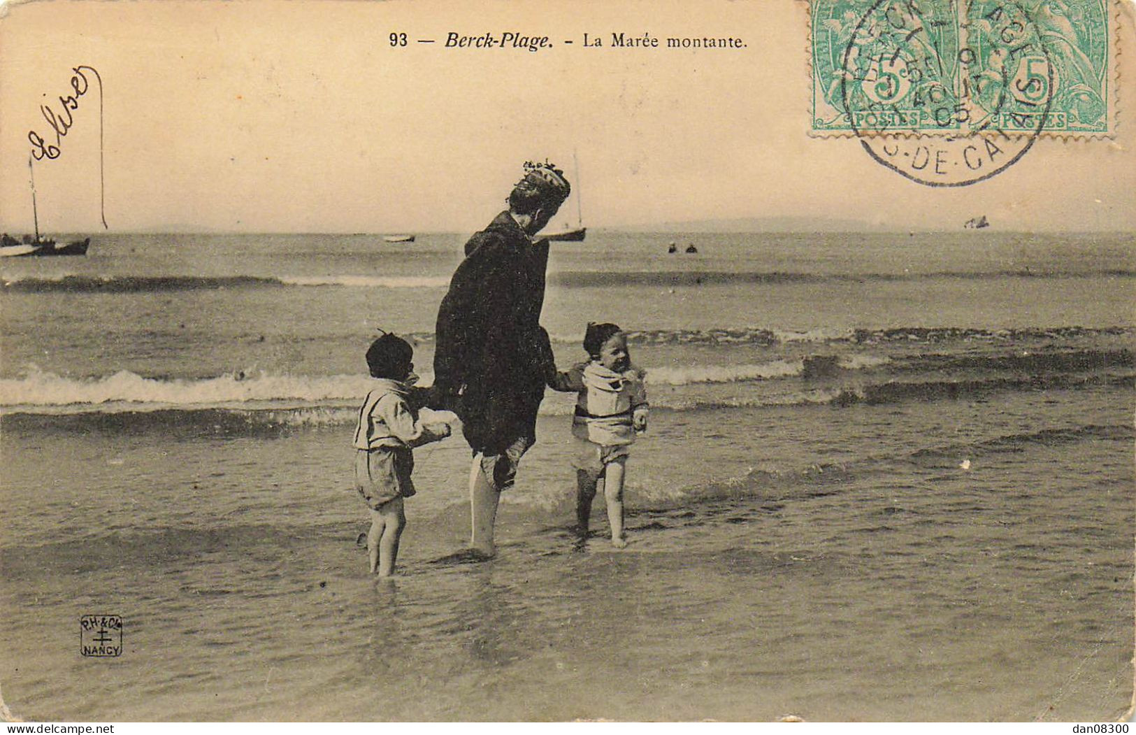 RARE  62 BERCK PLAGE LA MAREE MONTANTE UNE FEMME ET DEUX ENFANTS - Berck