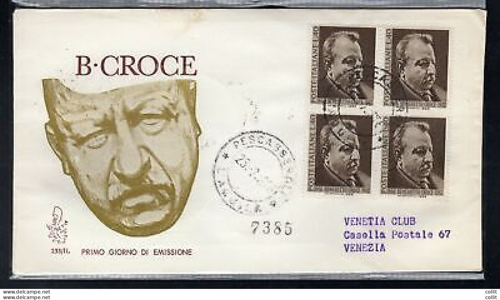 Italia FDC Venetia 1966 Benedetto Croce Quartina Viaggiata Racc. Per L'Italia - FDC