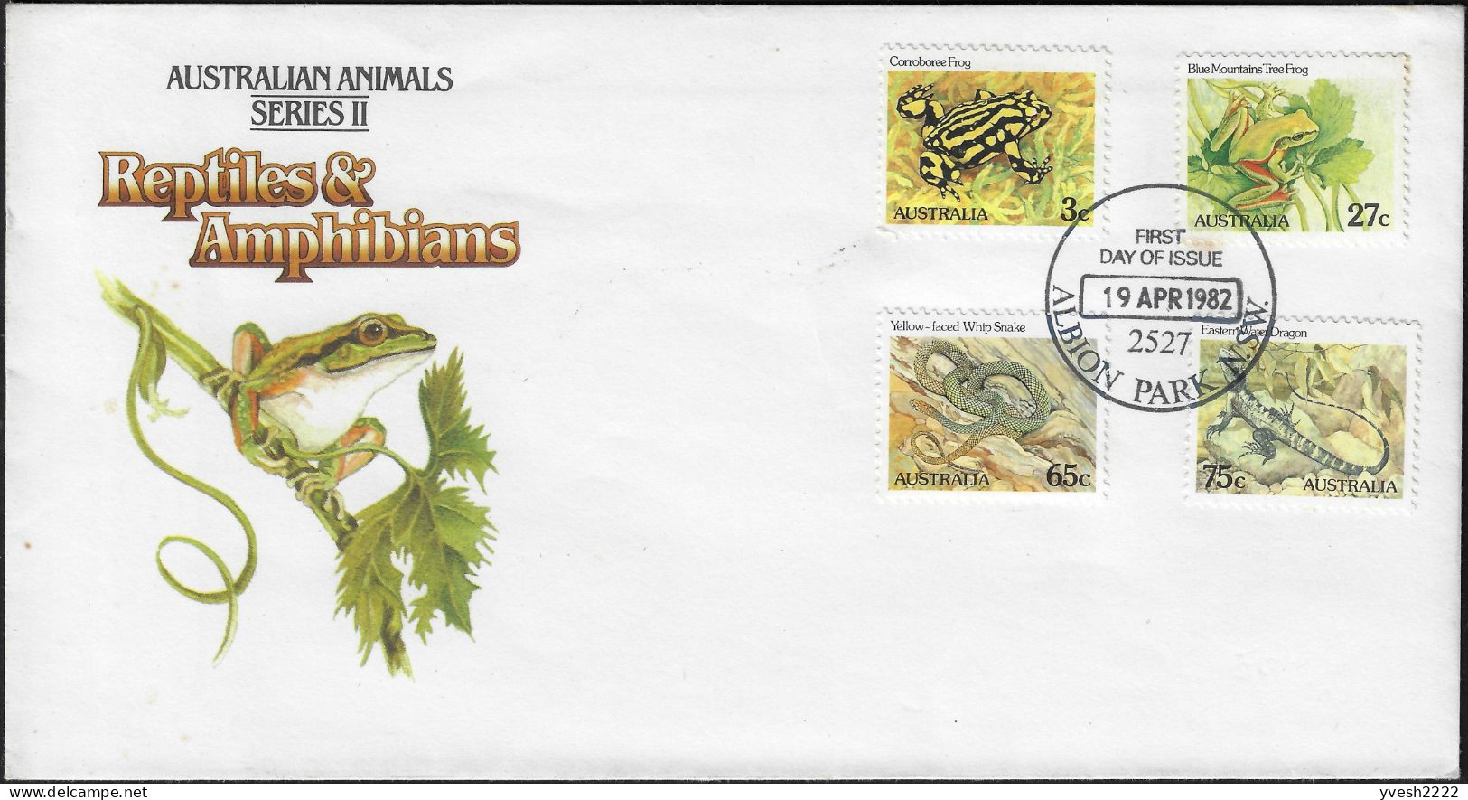 Australie 1982 Y&T 767 à 770 Sur FDC. Animaux, Reptiles. Grenouilles, Serpent, Lézard - Frösche