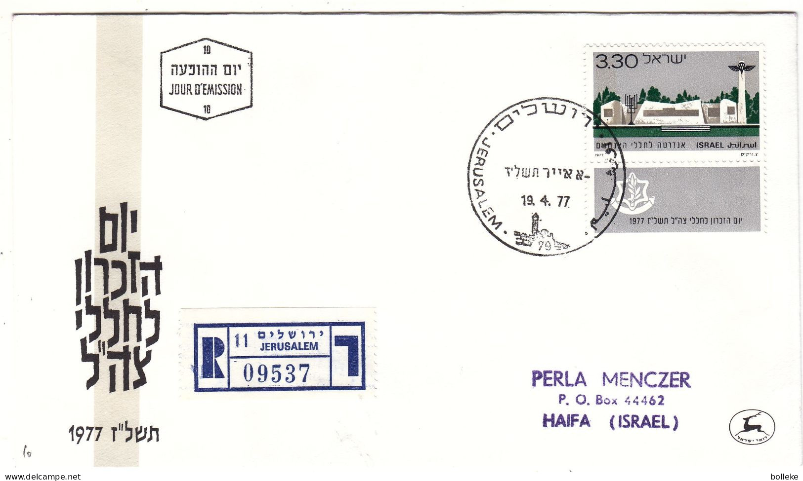 Israël - Lettre Recom De 1977 - Oblit Jerusalem - Exp Vers Haifa - - Storia Postale