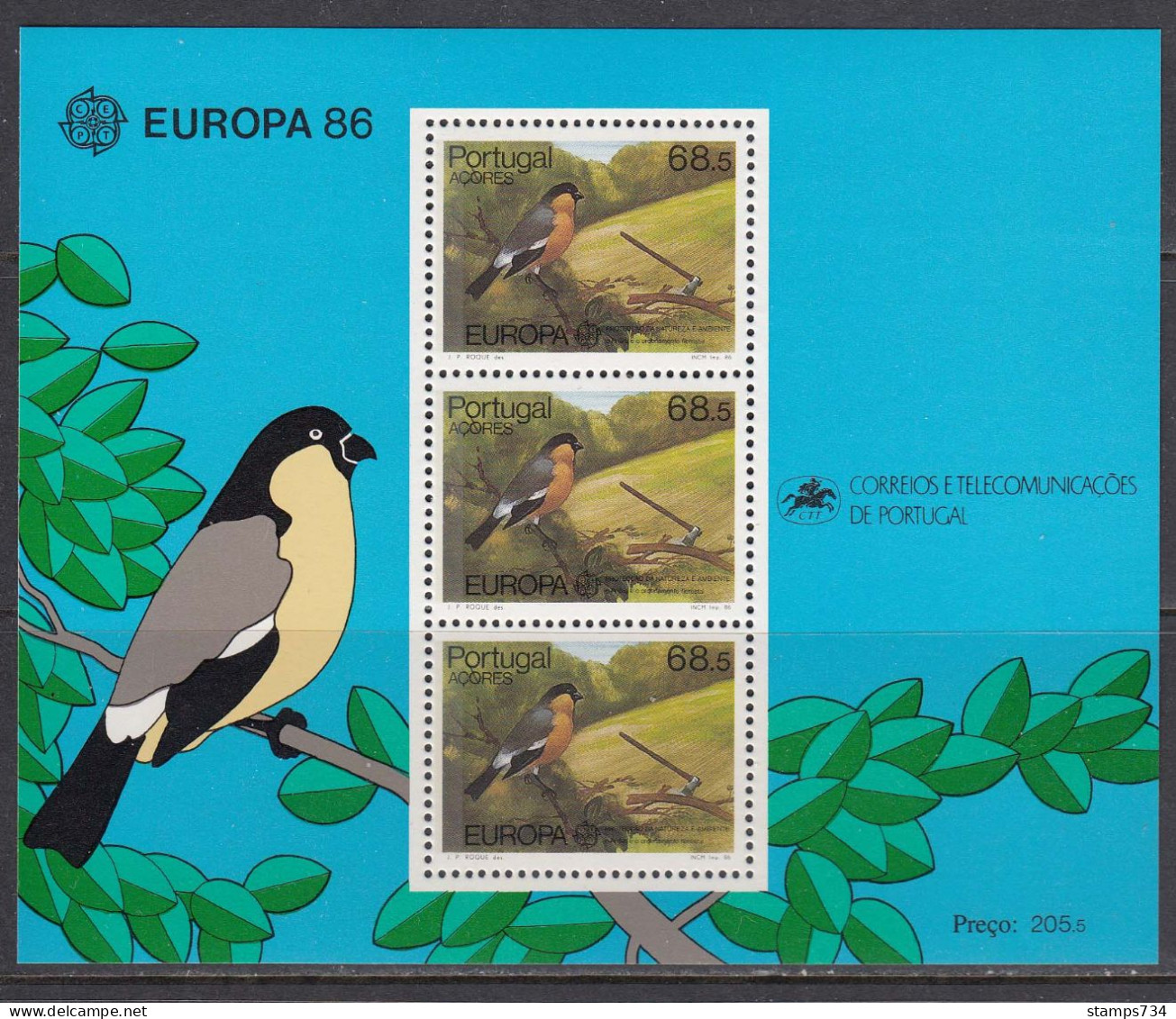 Acores 1986 - EUROPA, Birds, Michel Block 7, MNH** - Azoren