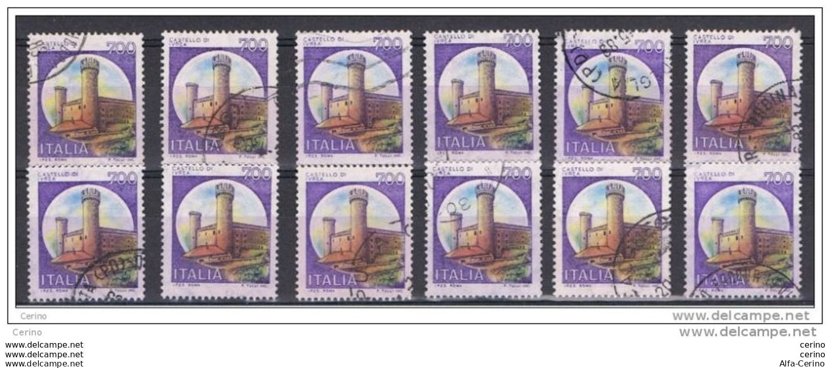 REPUBBLICA:  1980  CASTELLI  -  £. 700  IVREA  US. -  RIPETUTO  12  VOLTE  -  SASS. 1524 - Castles