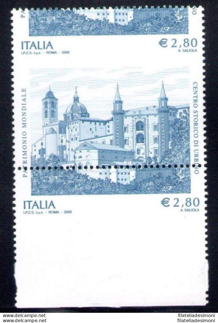 2008 Repubblica Italiana, 2.80€ Urbino, Italia E Valore Ripetuti 3117 Db MNH** - Abarten Und Kuriositäten