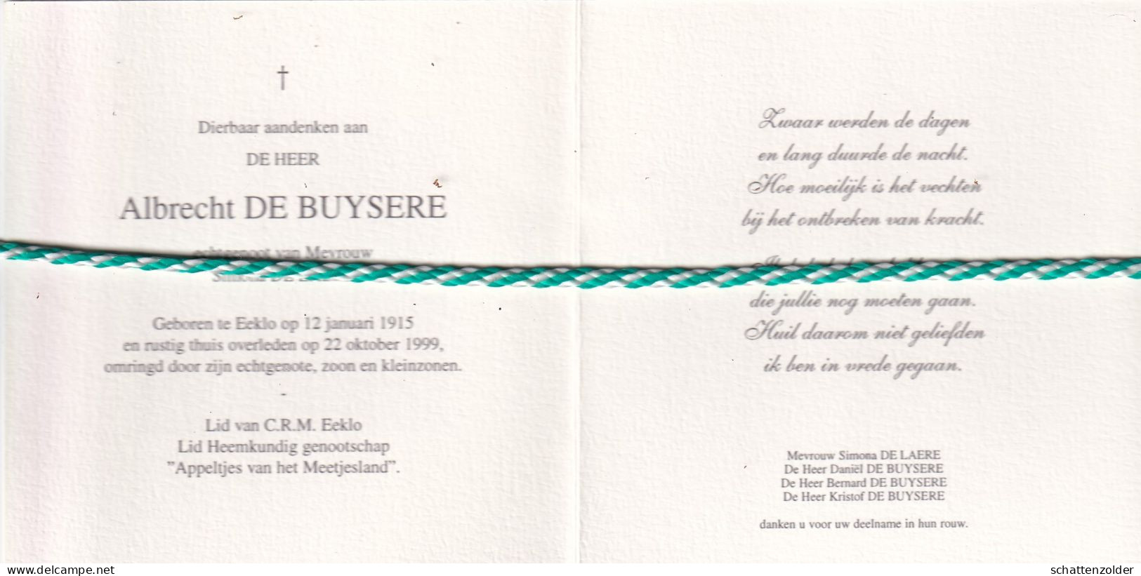 Albrecht De Buysere-De Laere, Eeklo 1915, 1999. Foto - Obituary Notices