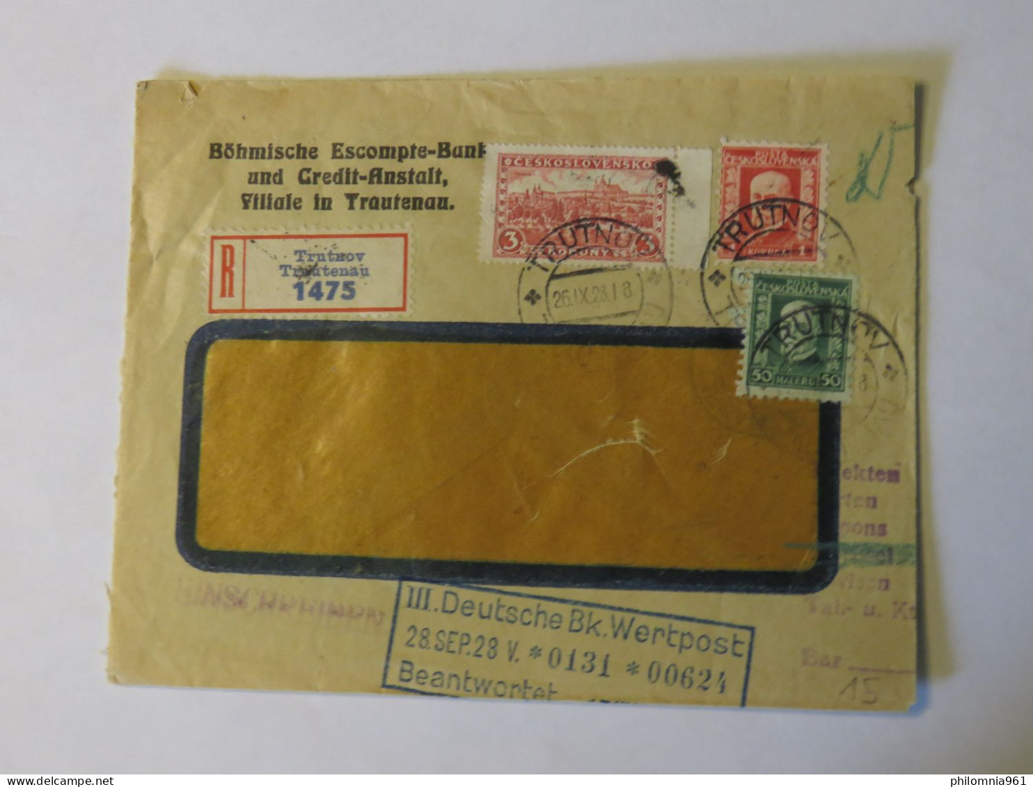 CZECHOSLOVAKIA REGISTERED COVER TO GERMANY 1928 - Gebraucht