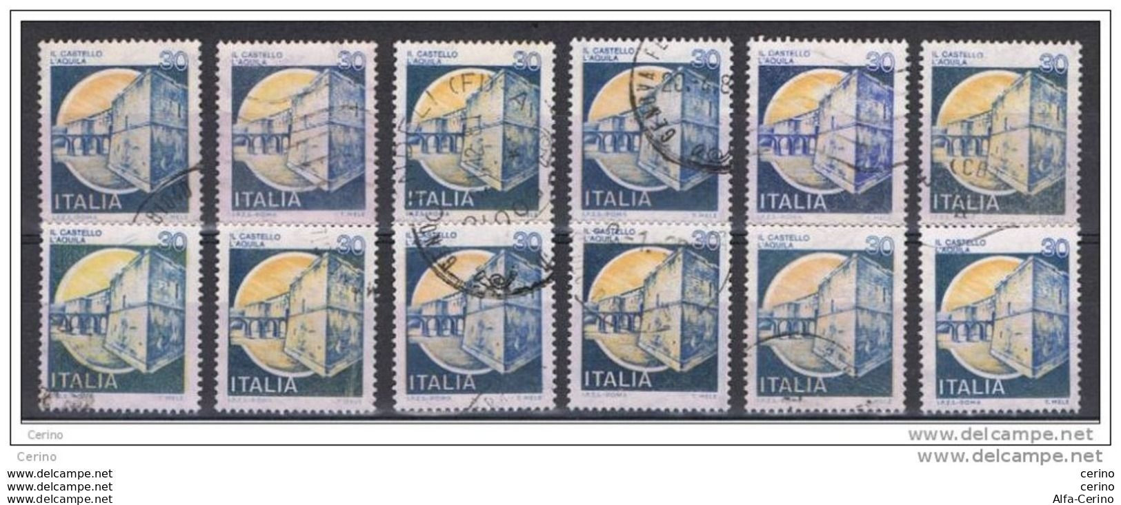 REPUBBLICA:  1980  CASTELLI  -  £. 30  L' AQUILA  US. -  RIPETUTO  12  VOLTE  -  SASS. 1506 A - Schlösser U. Burgen