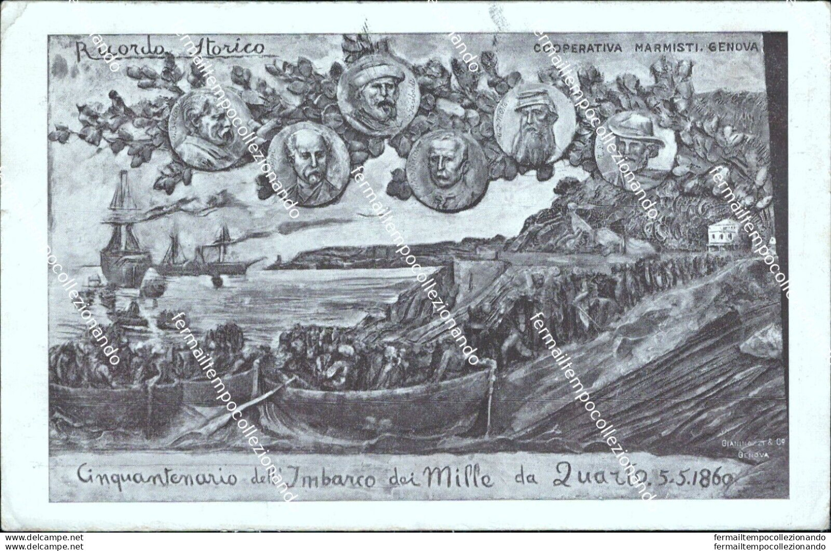 Bz519 Cartolina Commemorativa Quarto Cinquantenariodell'imbarco Dei Mille Genova - Other & Unclassified