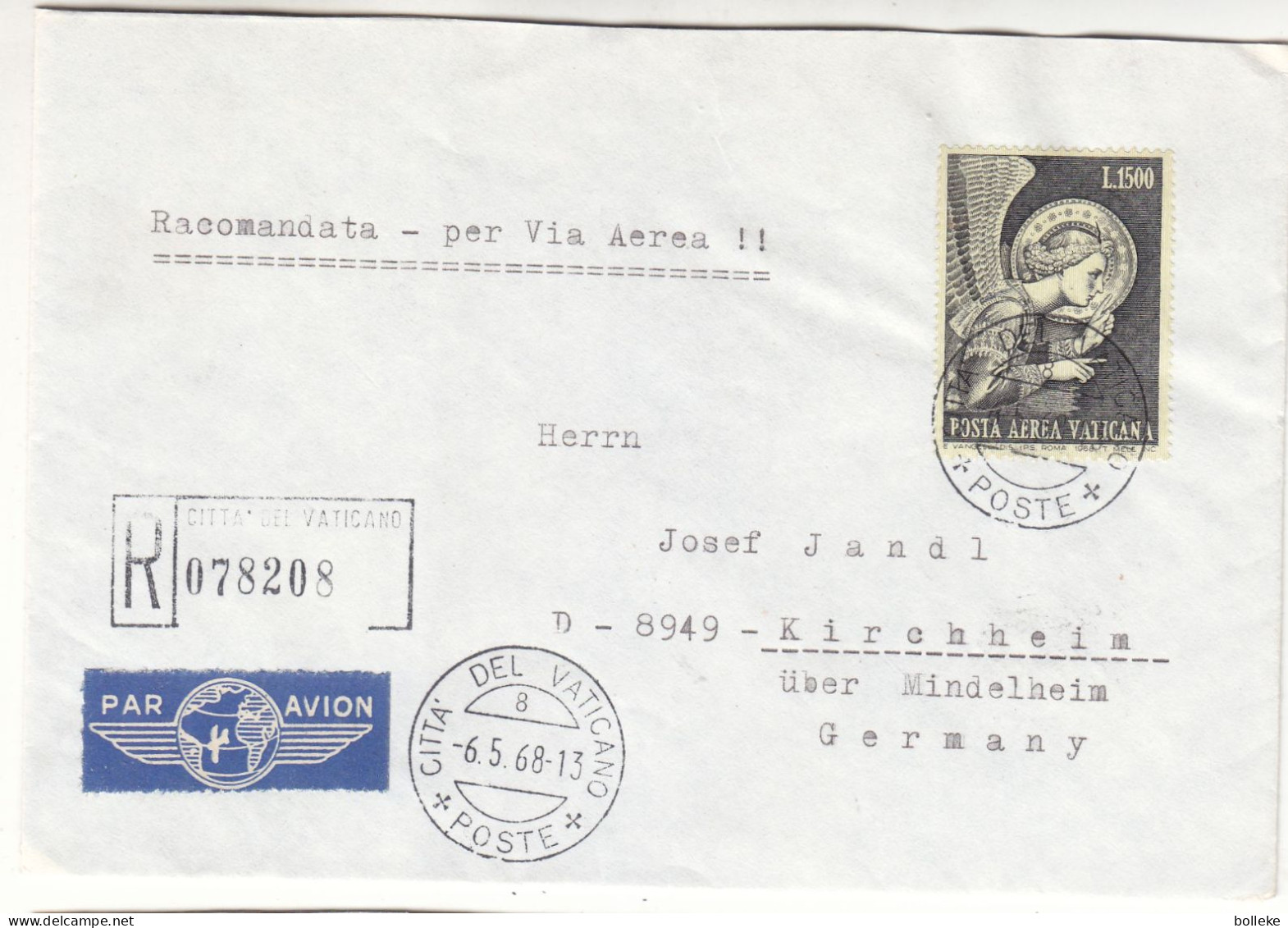 Vatican - Lettre Recom De 1968 - Oblit Citta Del Vaticano - - Covers & Documents