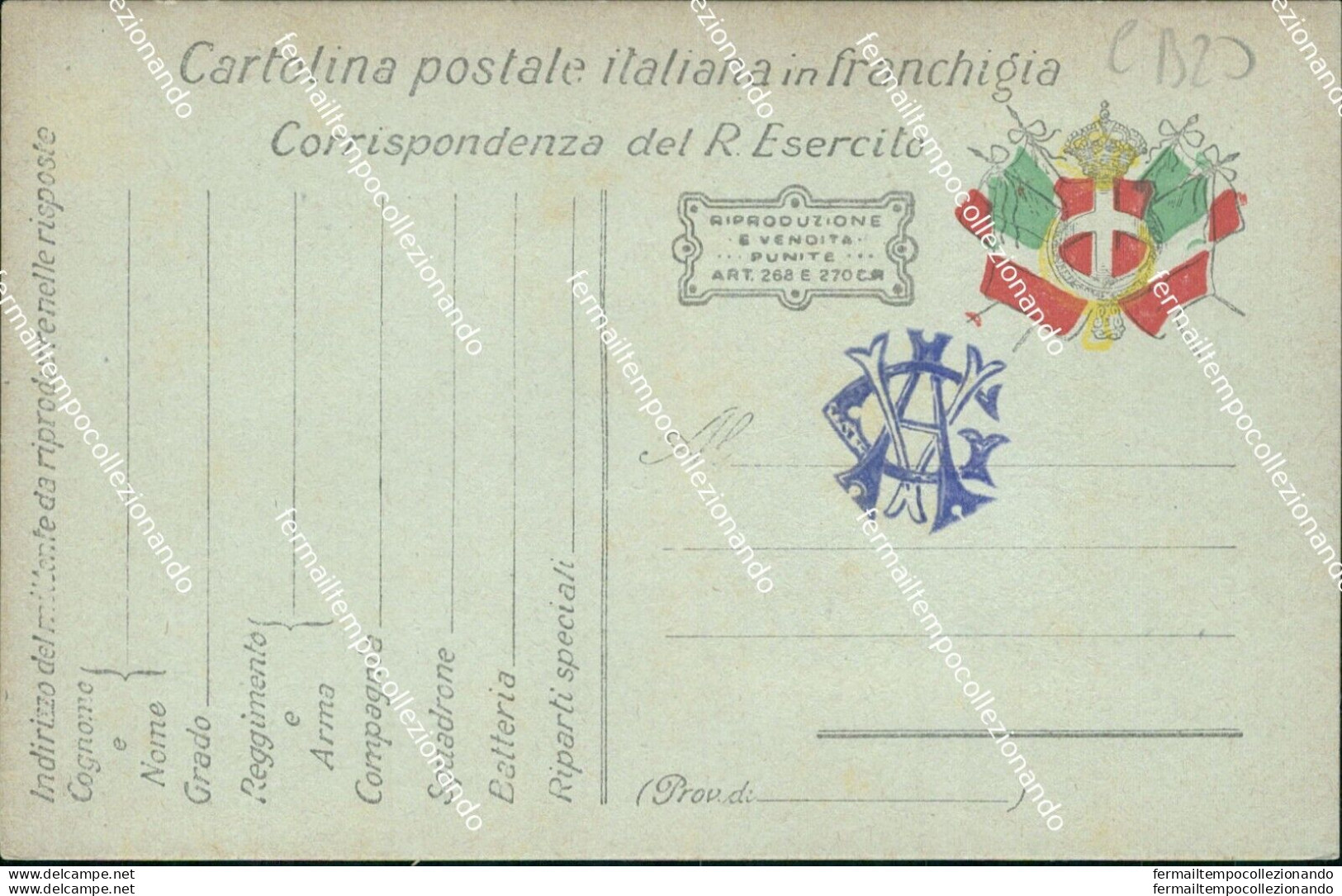 Cb20 Cartolina  Militare In  Franchigia 6 Reggimento Alpini Nuova Www1 1 Guerra - Franchise