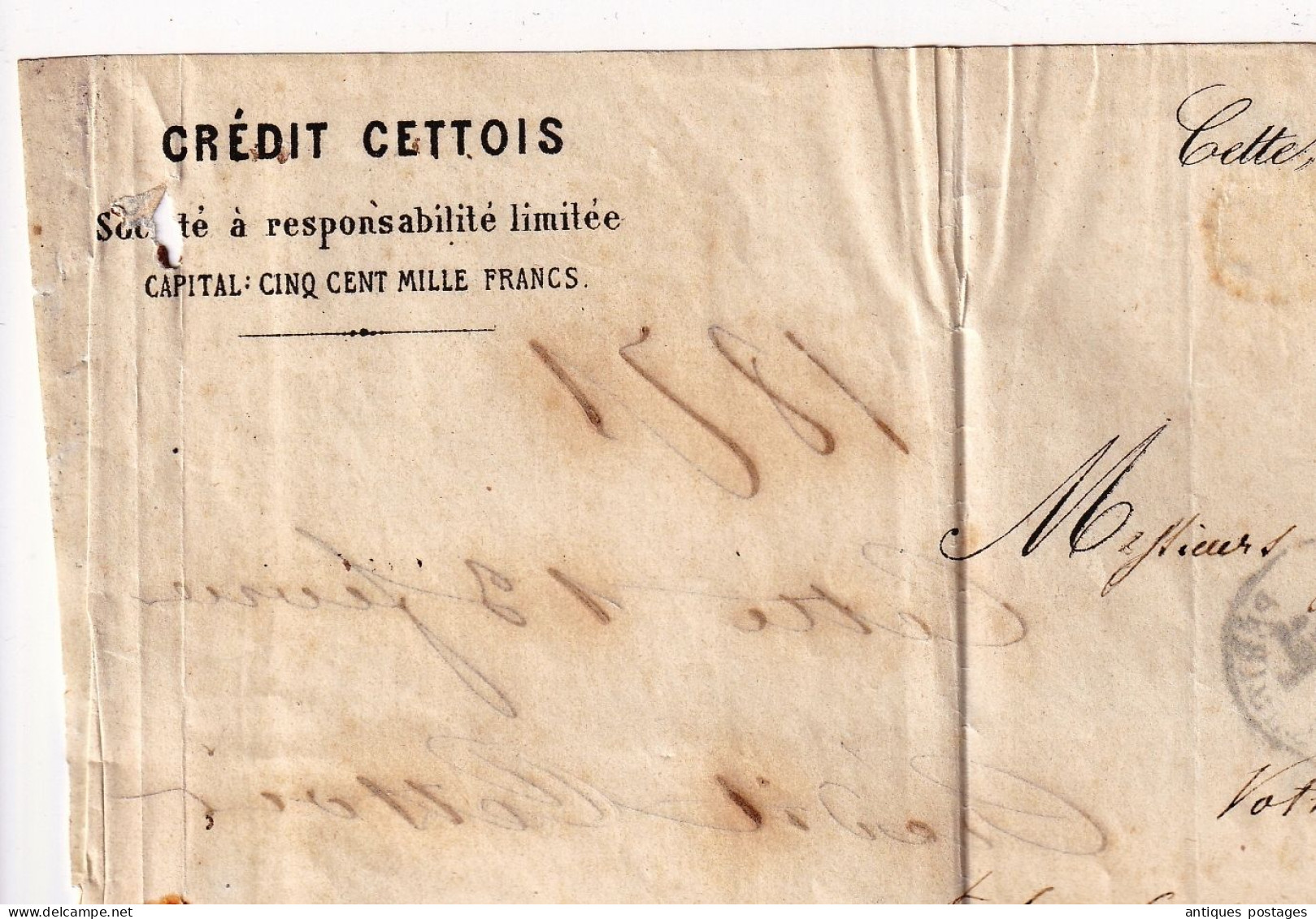 Lettre 1871 Cette Sète Hérault Crédit Cettois Signé Cérès 20 Centimes Émission de Bordeaux Périgueux Dordogne Courtey