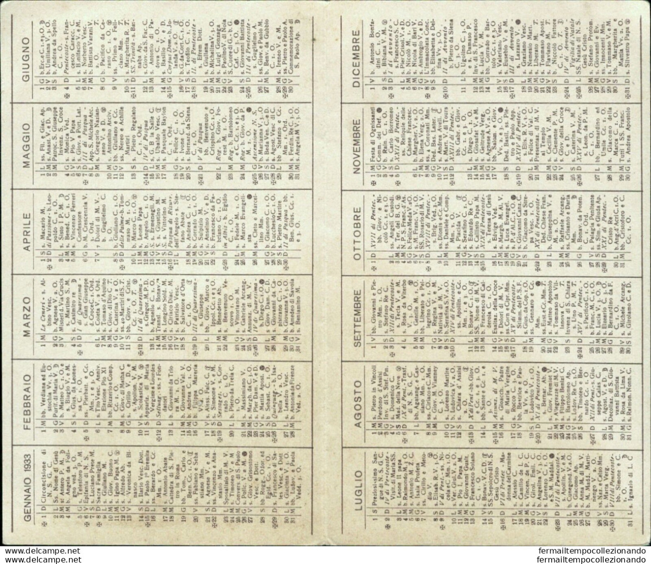 Bs81 Calendarietto Religioso Unione Missionaria Francescana 1933 - Autres & Non Classés