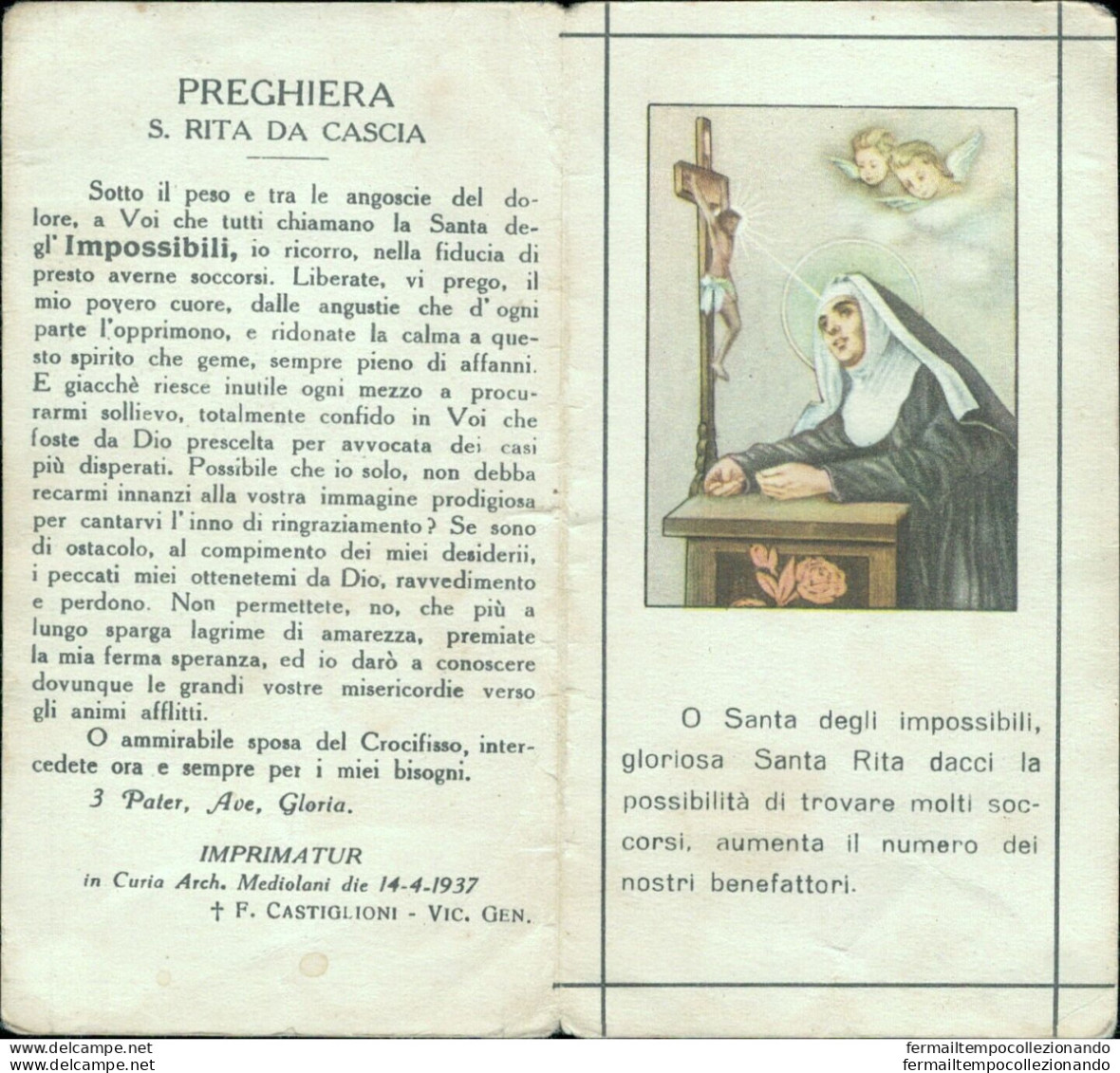 Bs90 Calendarietto Religioso S.rita Da Cascia - Otros & Sin Clasificación