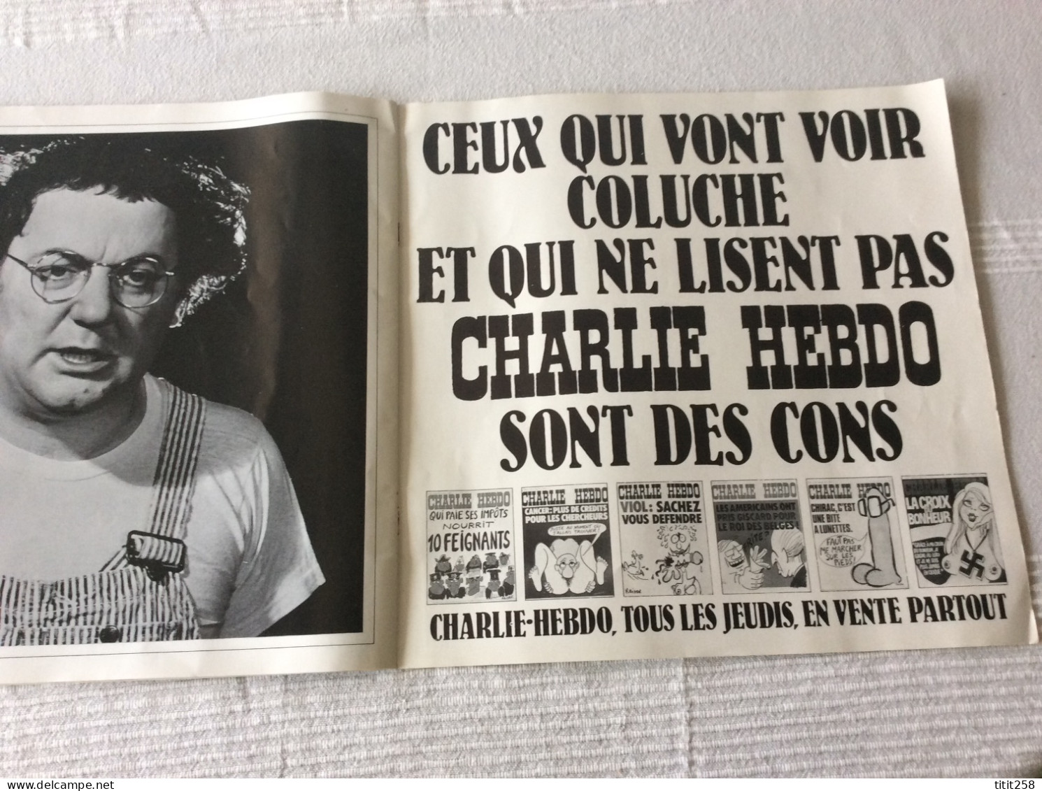 Rare Programme COLUCHE Gymnase 1978 Poster Central  Dessins / Cabu / GéBé / Wolinski / Gotlib / Bande Café De La Gare