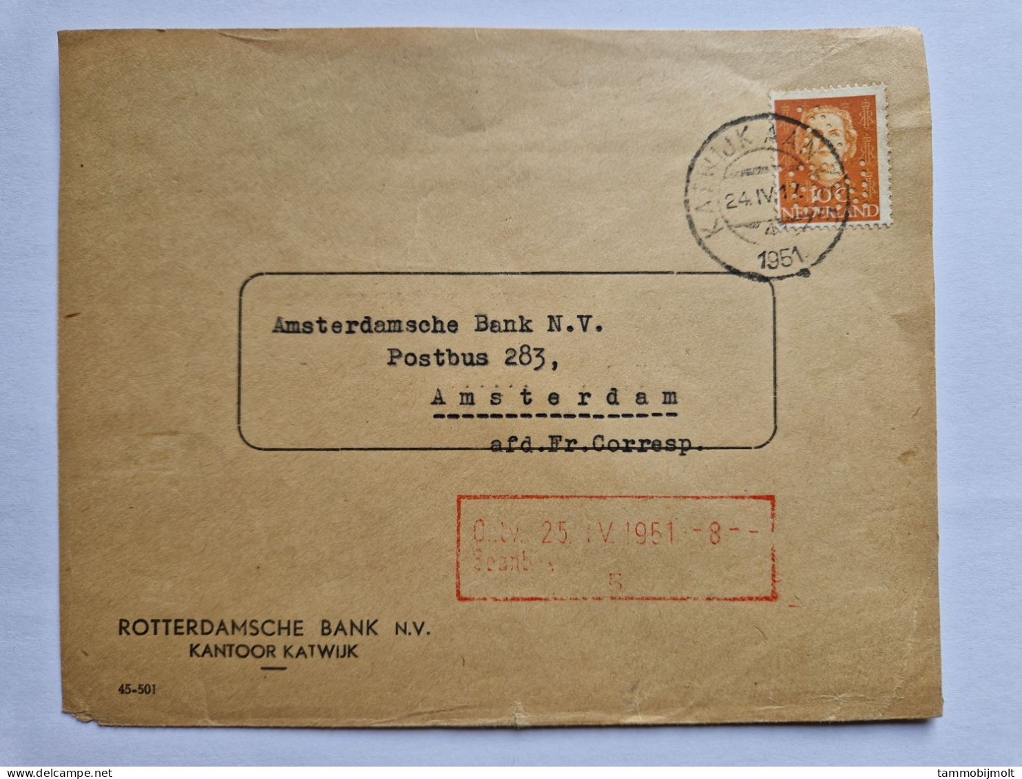 Netherlands. Cover With Perfin NBV Katwijk Aan Zee - Cartas & Documentos