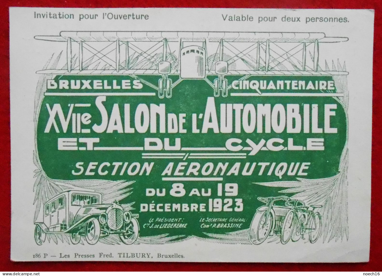 1923 Bruxelles Cinquantenaire, Invitation XVIIè Salon De L'Auto Et Du Cycle, Section Aéronautique - Tickets - Entradas