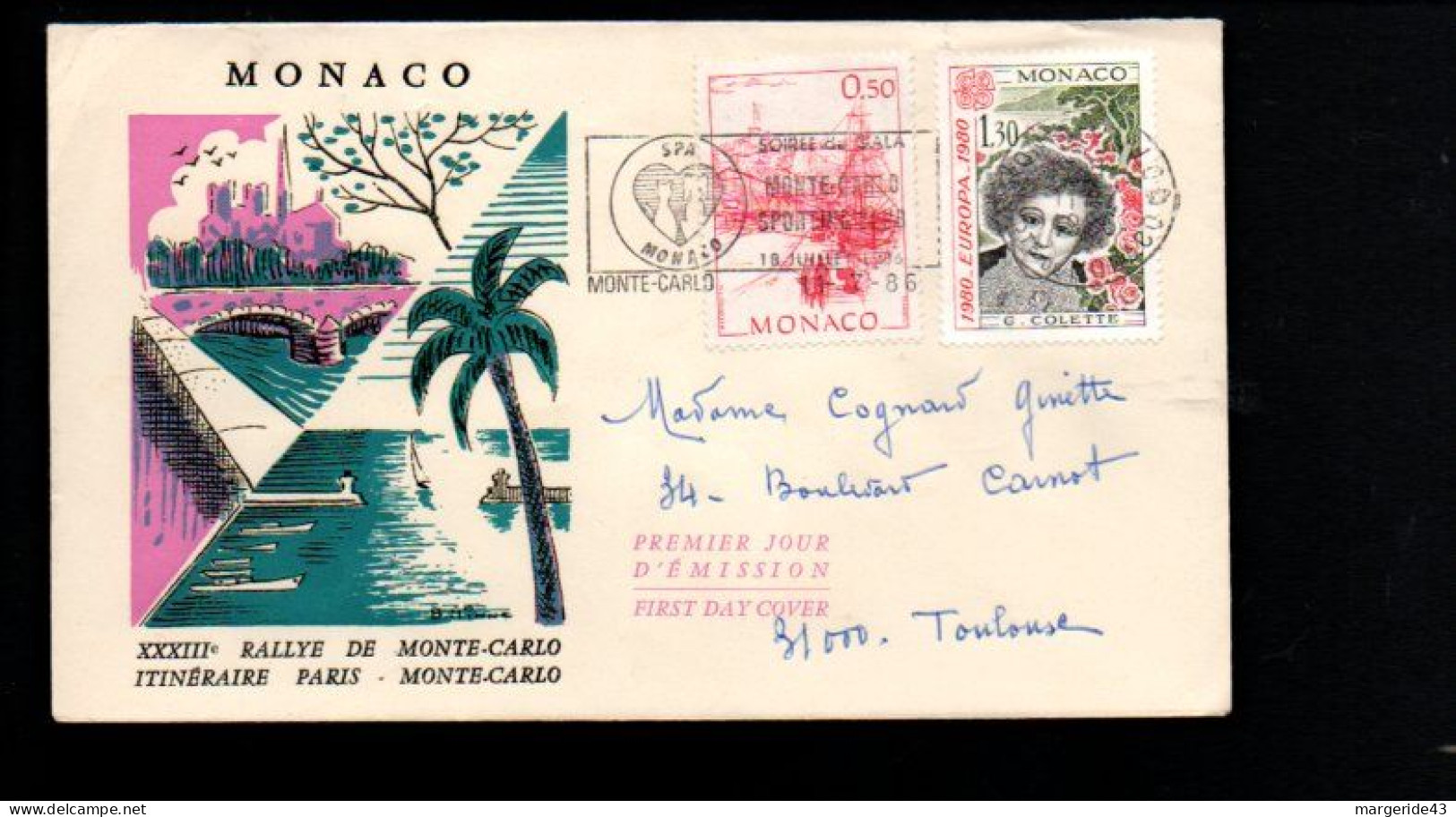 MONACO AFFRANCHISSEMENT COMPOSE SUR LETTRE POUR LA FRANCE 1986 - Cartas & Documentos