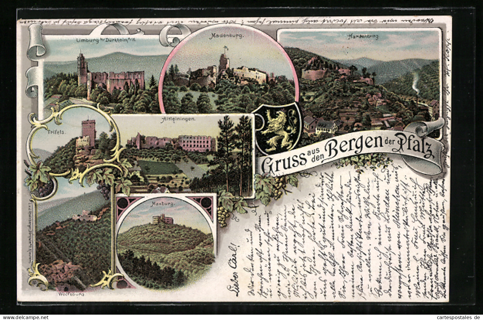 Lithographie Dürkheim A. H., Limburg, Madenburg, Hardenburg, Trifels, Altleiningen, Wolfsburg, Maxburg  - Sonstige & Ohne Zuordnung