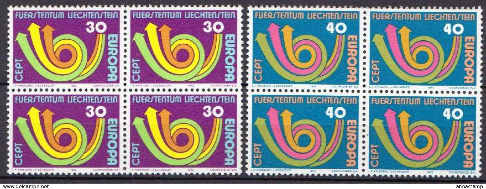 Liechtenstein MNH Set In Blocks Of 4 Stamps - 1973