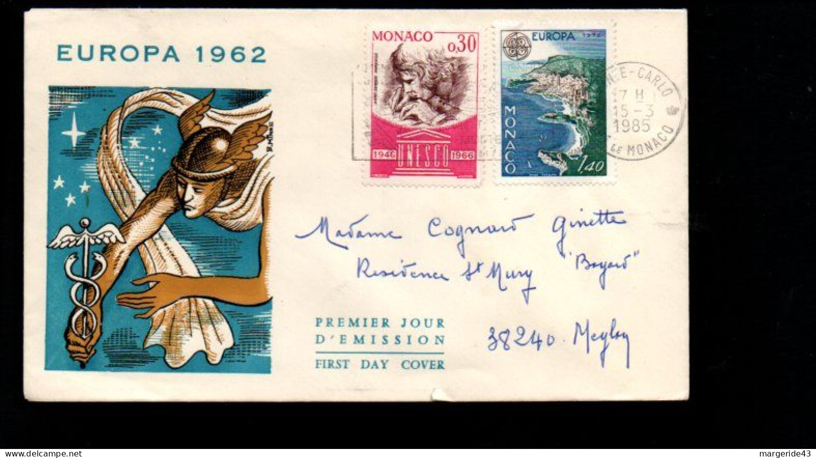 MONACO AFFRANCHISSEMENT COMPOSE SUR LETTRE POUR LA FRANCE 1985 - Storia Postale