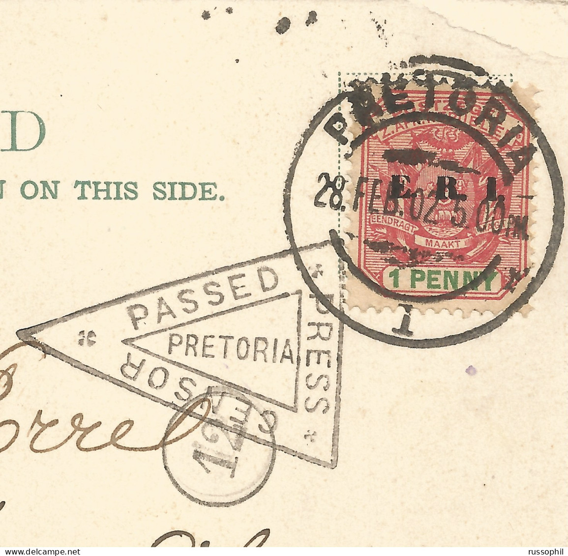 TRANSVAAL - Z.A.R REPUBLIEK - BOER WAR - FRANKED PC FROM PRETORIA TO BELGIUM - PASSED PRESS CENSOR PRETORIA - 1901 - Transvaal (1870-1909)