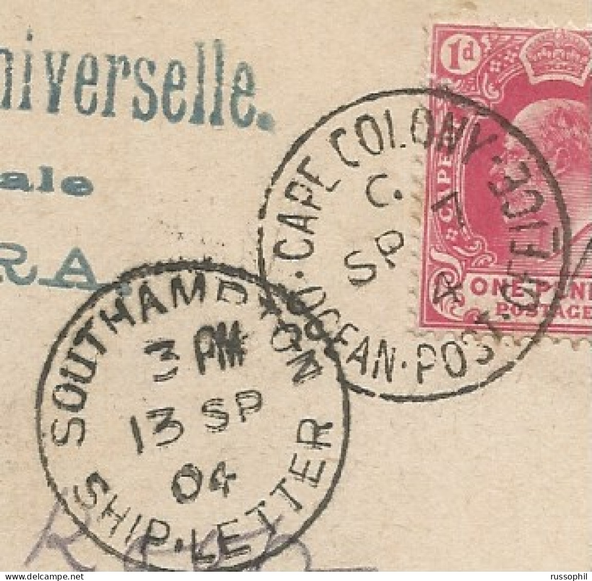 SCARCE PMK "CAPE COLONY - OCEAN POST OFFICE" ON FRANKED PC (VIEW OF MADEIRA) TO GERMANY - 1904 - Cape Of Good Hope (1853-1904)