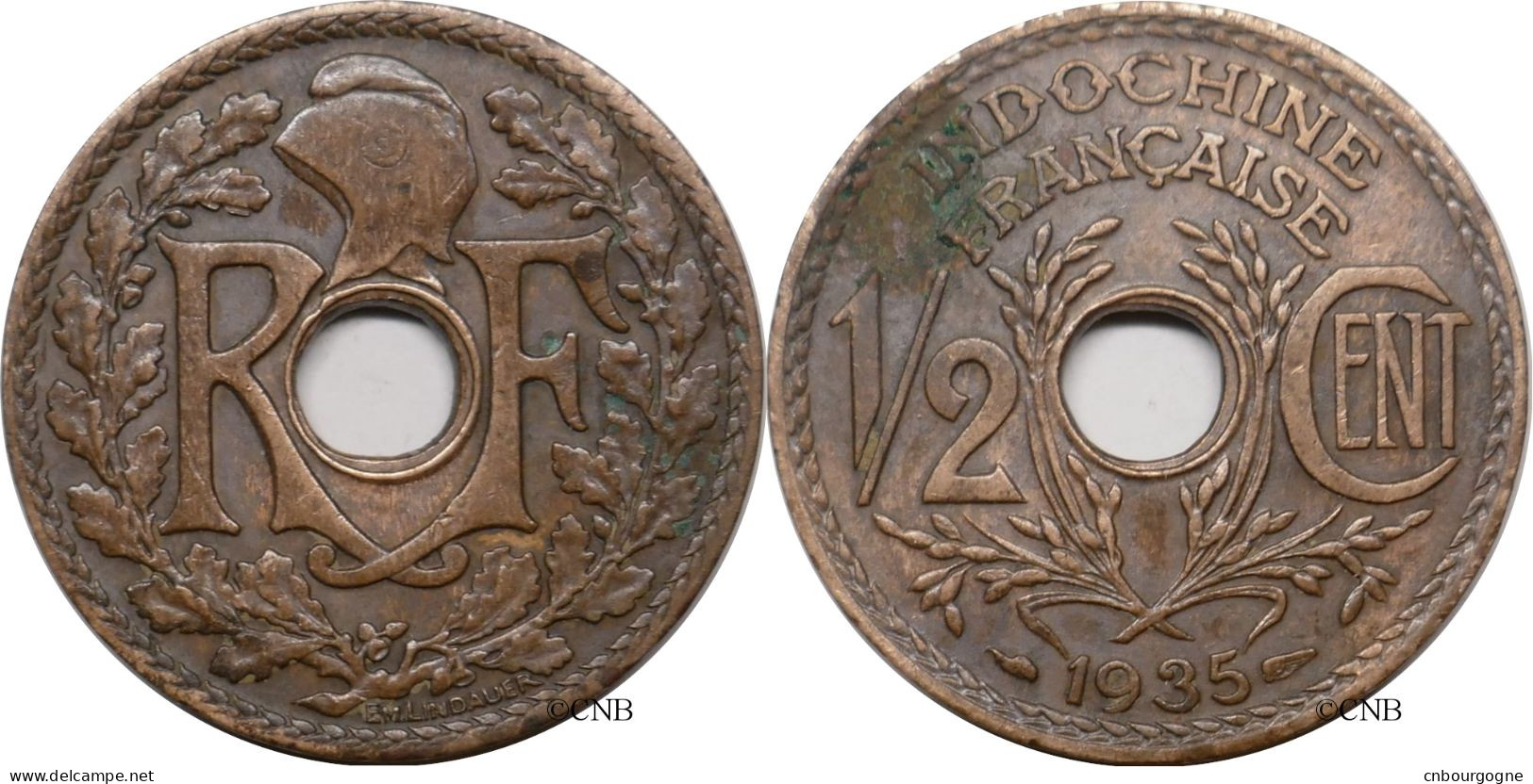 Indochine - Colonie Française - 1/2 Centime 1935 - TTB/XF45 - Mon6287 - Indochina Francesa