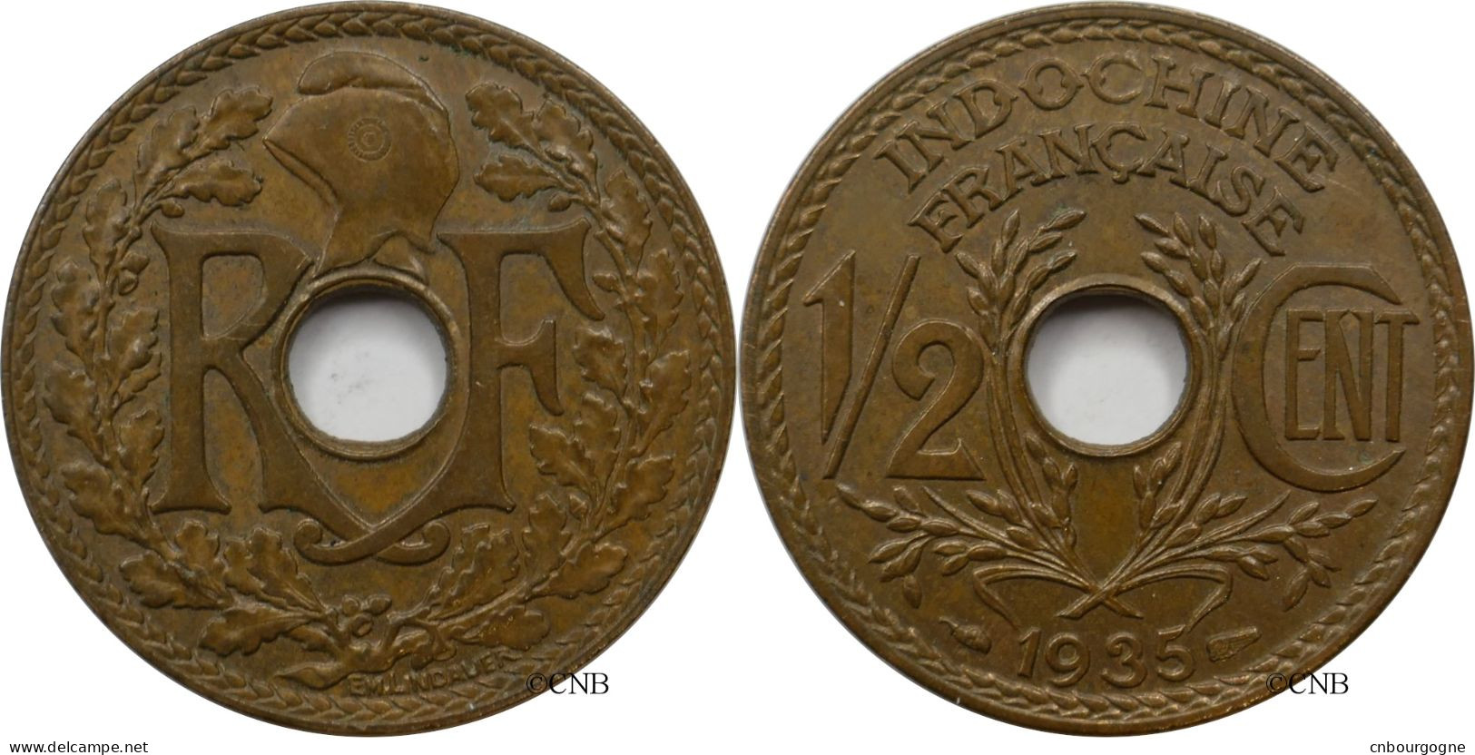 Indochine - Colonie Française - 1/2 Centime 1935 - SUP/AU55 - Mon6056 - Französisch-Indochina