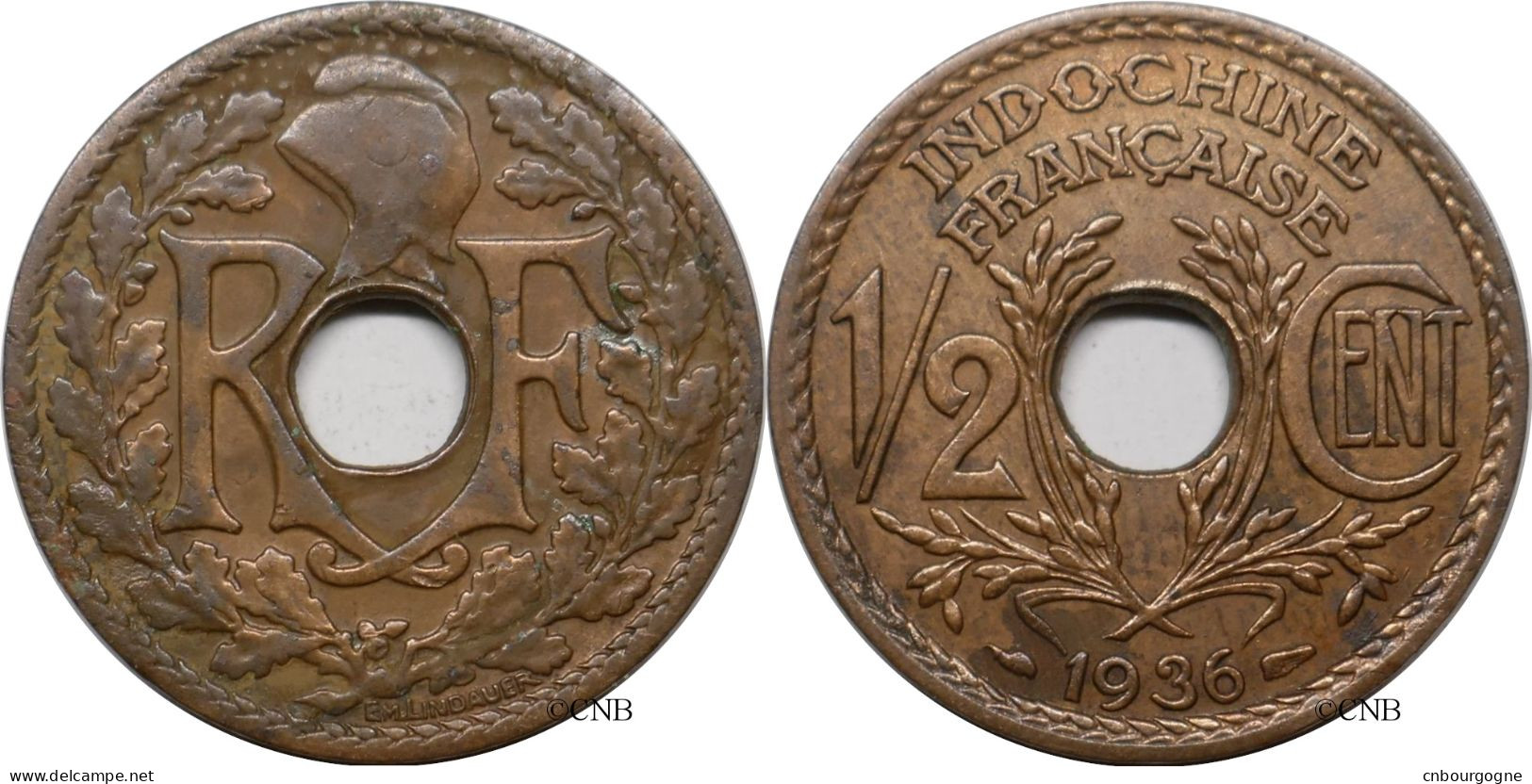 Indochine - Colonie Française - 1/2 Centime 1936 - TTB/XF45 - Mon6290 - Indochina Francesa