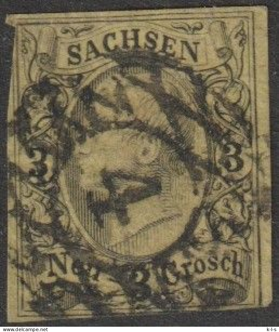 Altd.- Sachsen: 1855,  Mi. Nr. 11, Freimarke: 3 Ngr. König Johann I.  Zwiekreisrautenstpl. Mit Nummer 4 - Saxe