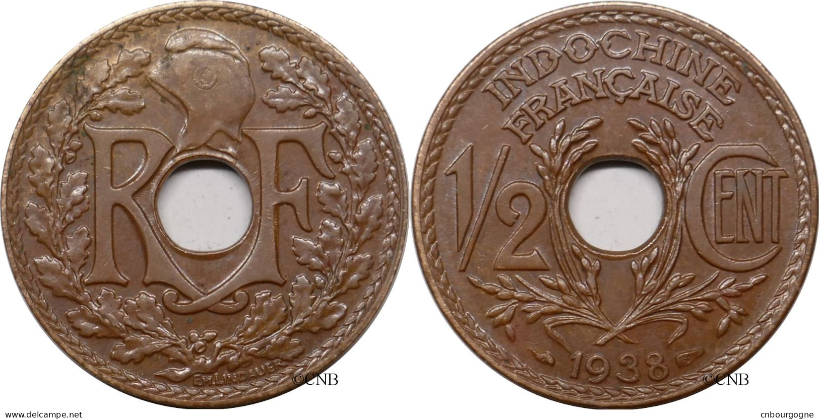 Indochine - Colonie Française - 1/2 Centime 1938 - TTB+/AU50 - Mon6291 - Indocina Francese