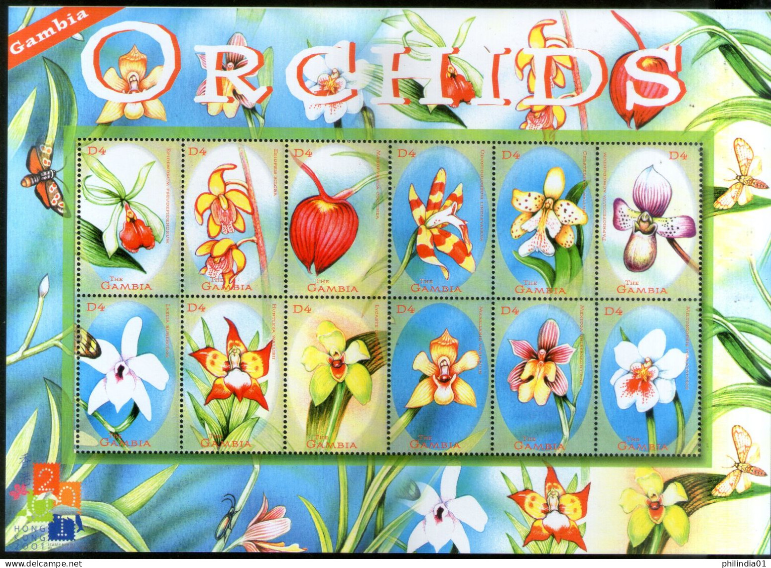 Gambia 2001 Orchids Flowers Insect Sc 2401 Sheetlet MNH # 19009 - Orchidées