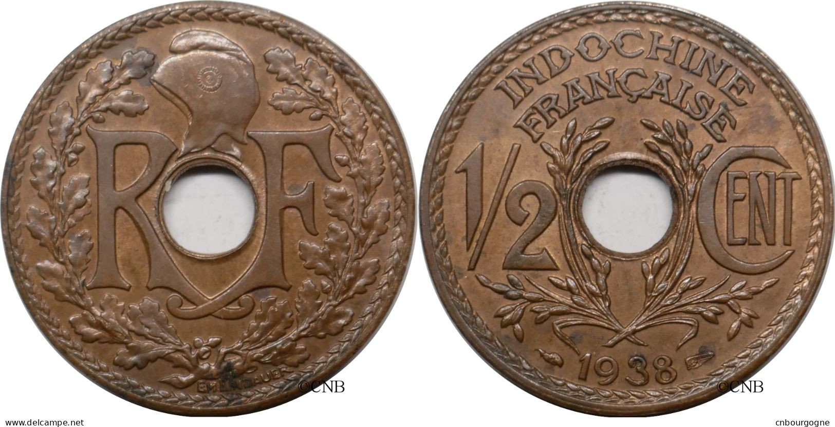 Indochine - Colonie Française - 1/2 Centime 1938 - SUP/AU58 - Mon6292 - Französisch-Indochina