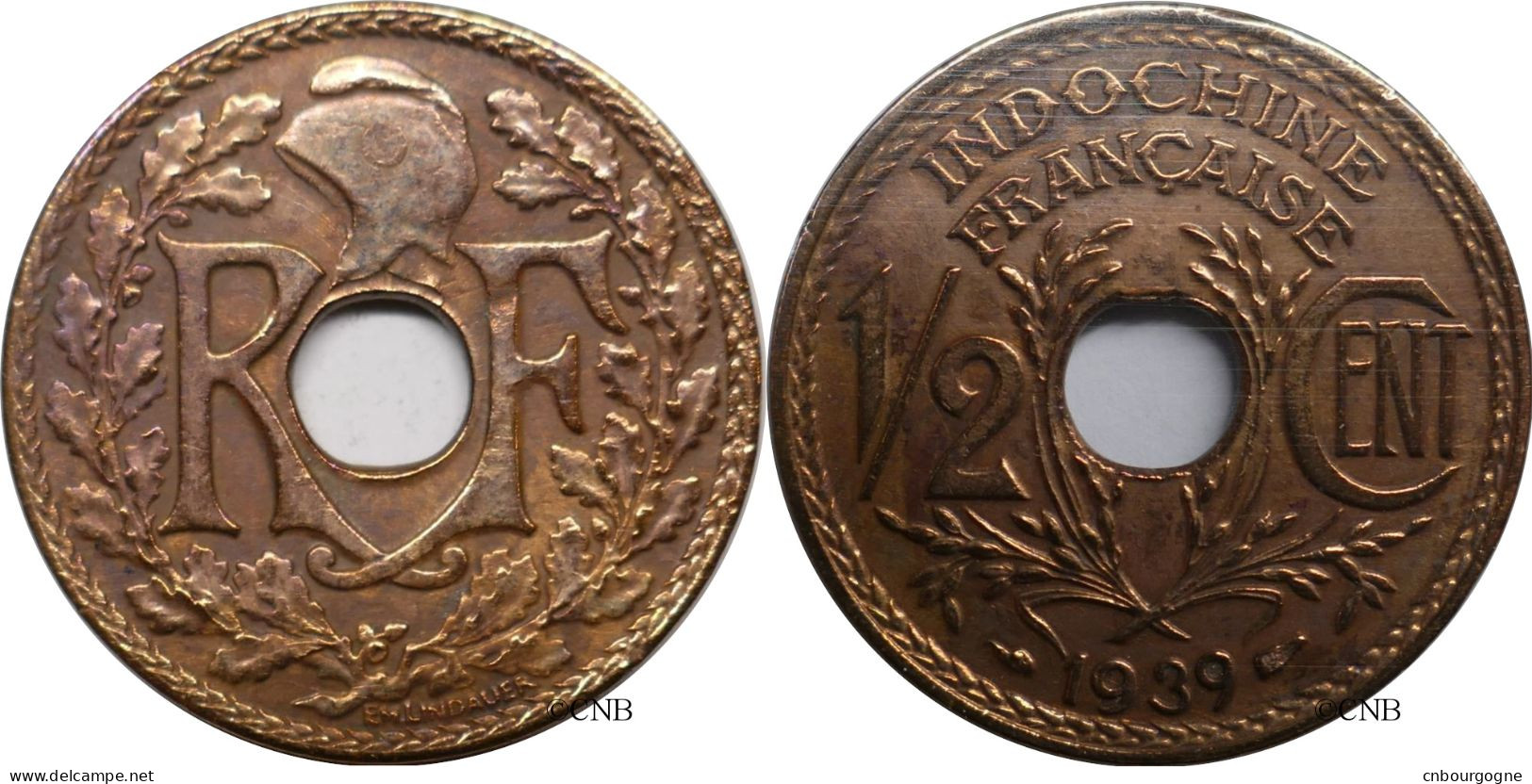 Indochine - Colonie Française - 1/2 Centime 1939 - TTB/XF45 Nettoyée - Mon6293 - Indochine