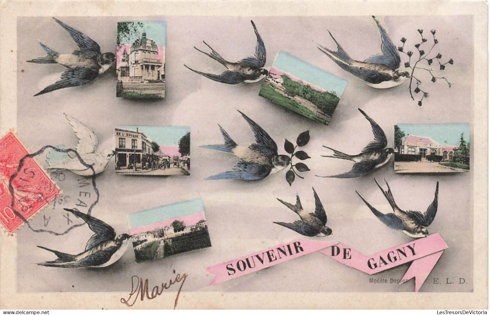 FRANCE - Souvenir De Gagny - Multi-vues De Différents Endroits - Hirondelles - Colorisé - Carte Postale Ancienne - Montbard