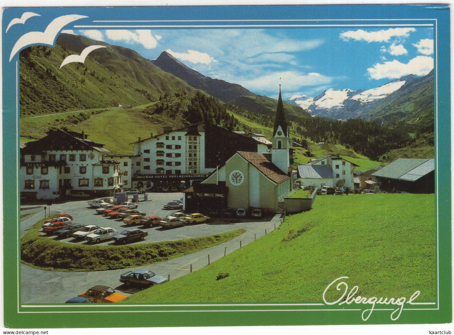 Obergurgl: RENAULT 12, MITSUBISHI GALANT, AUDI 80,100, VW GOLF, JETTA - Bar Hotel Edelweiss - (Österreich/Austria) - PKW