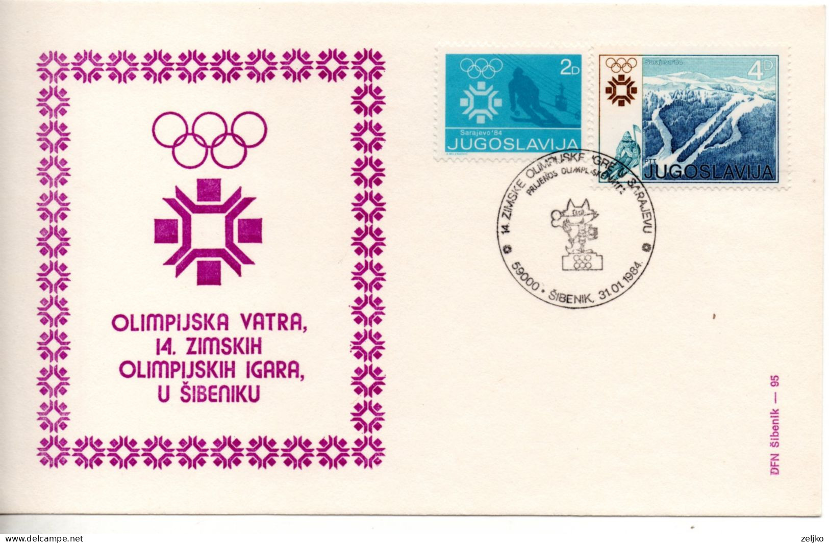 Yugoslavia, Winter Olympic Games Sarajevo 1984, Olympic Torch, Šibenik - Hiver 1984: Sarajevo