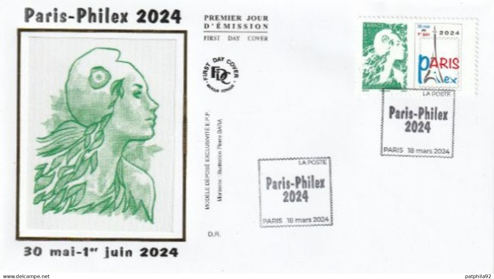 Fdc 2024_Envel. 1er Jour_fdc_soie_Marianne Paris-Philex 2024. PJ Paris 18/03/24. - 2020-…