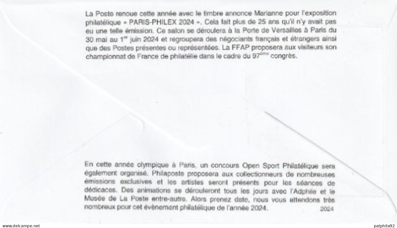 Fdc 2024_Envel. 1er Jour_fdc_soie_Marianne Paris-Philex 2024. PJ Paris 18/03/24. - 2020-…