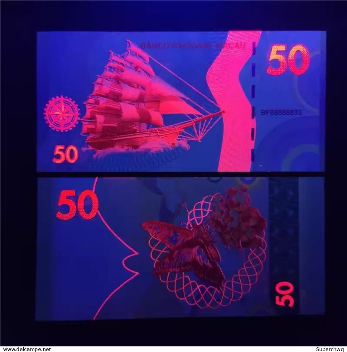 China Banknote Collection,Macau Sailing ButterflyCommemorative Fluorescent Banknotes，UNC - Cina