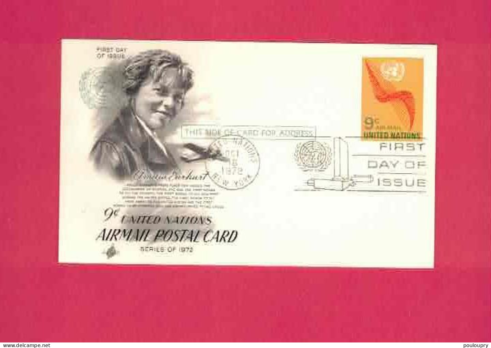 Carte Entier Postal De 1972 à 9 C - FDC - Aviation - Amelia Earhart - Brieven En Documenten