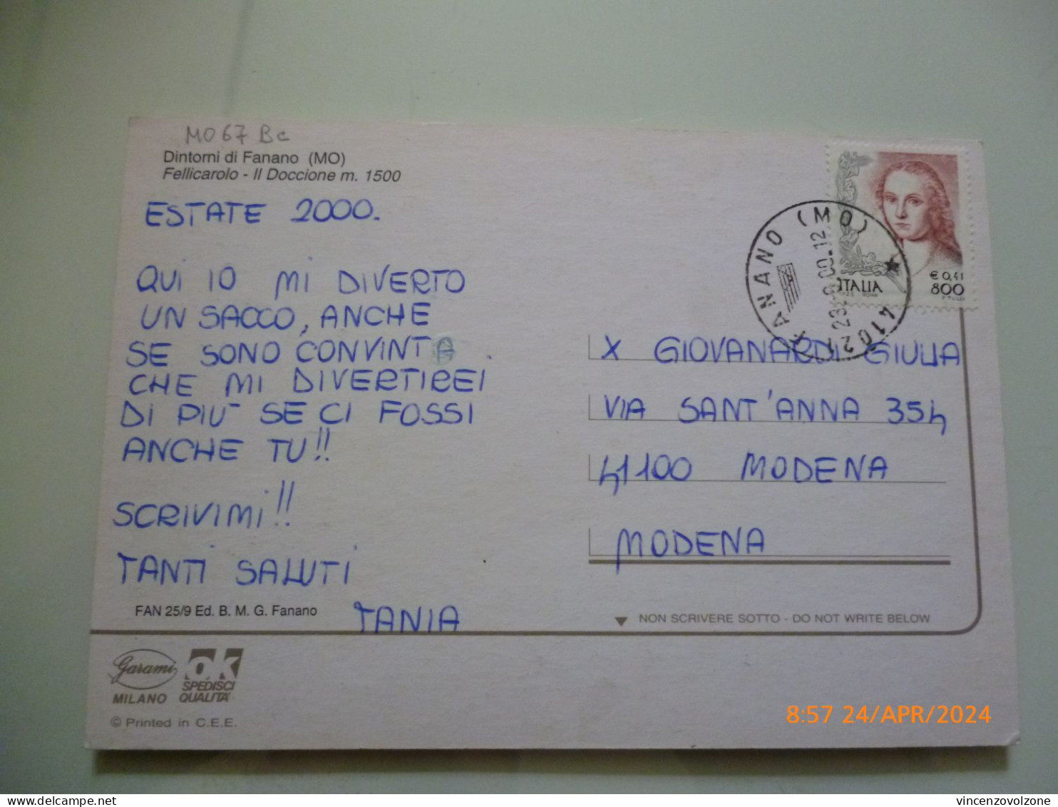 Cartolina Viaggiata "Dintorni Di FANANO ( Modena )  Fellicarolo - Il Doccione" 2000 - Modena