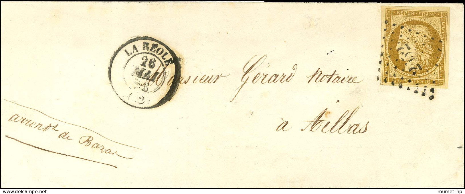 PC 2652 / N° 1 Belles Marges Càd T 15 LA REOLE (32) Sur Lettre Locale Pour Aillas. 1853. - TB / SUP. - R. - 1849-1850 Ceres