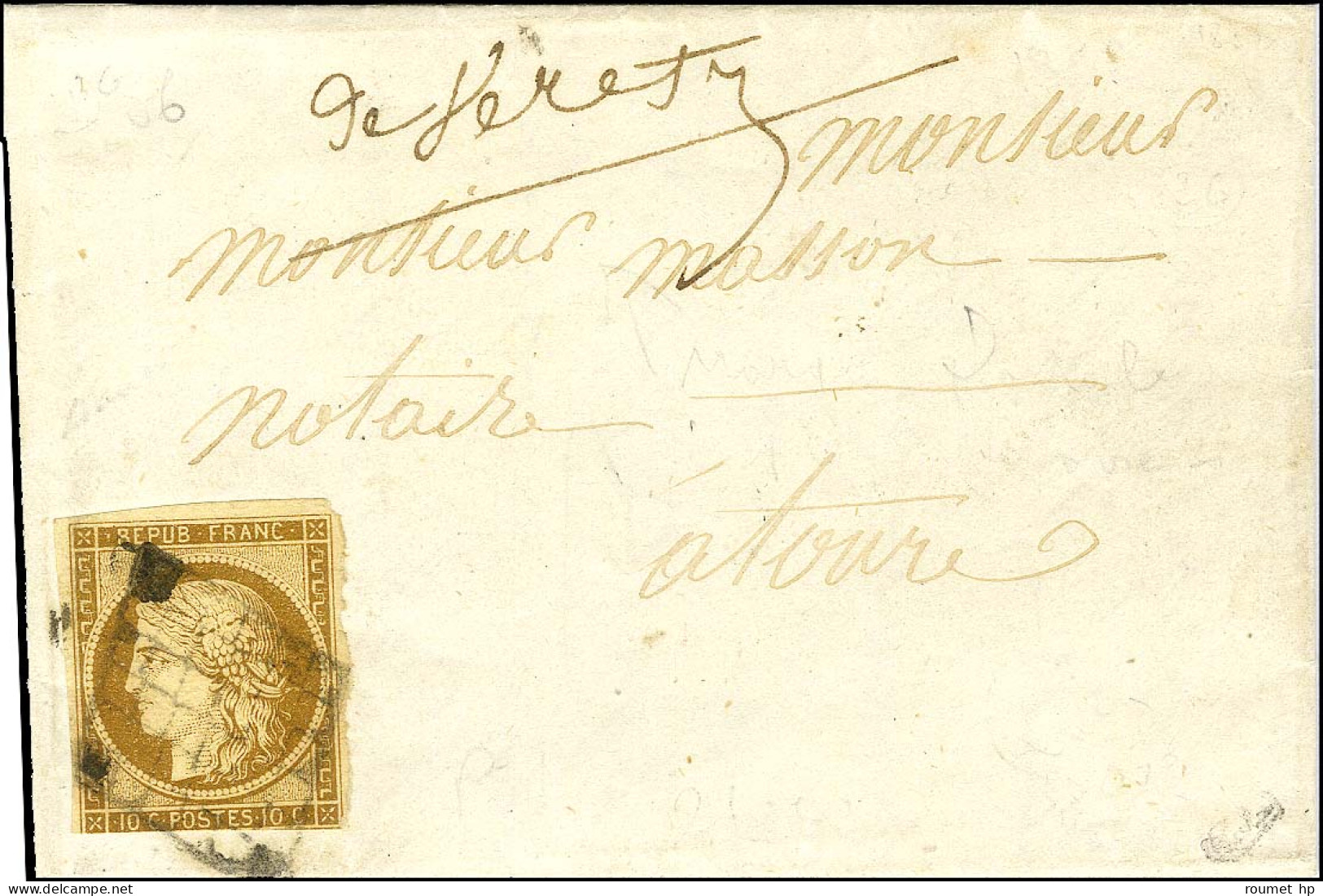 Grille / N° 1 (def) Cursive Manuscrite '' 2 Veretz '' Sur Lettre Avec Texte Daté Du 10 Janvier 1852 Pour Tours. - TB. -  - 1849-1850 Ceres