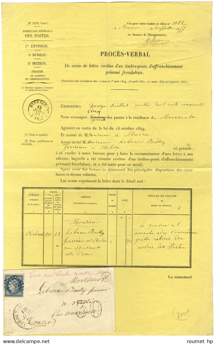 Grille / N° 4 Càd T 13 VERDUN-SUR-SAONE (70) Taxe 30 DT Pour Timbre Ayant Déjà Servi + Document De Saisie. 1855. - TB. - - 1849-1850 Ceres