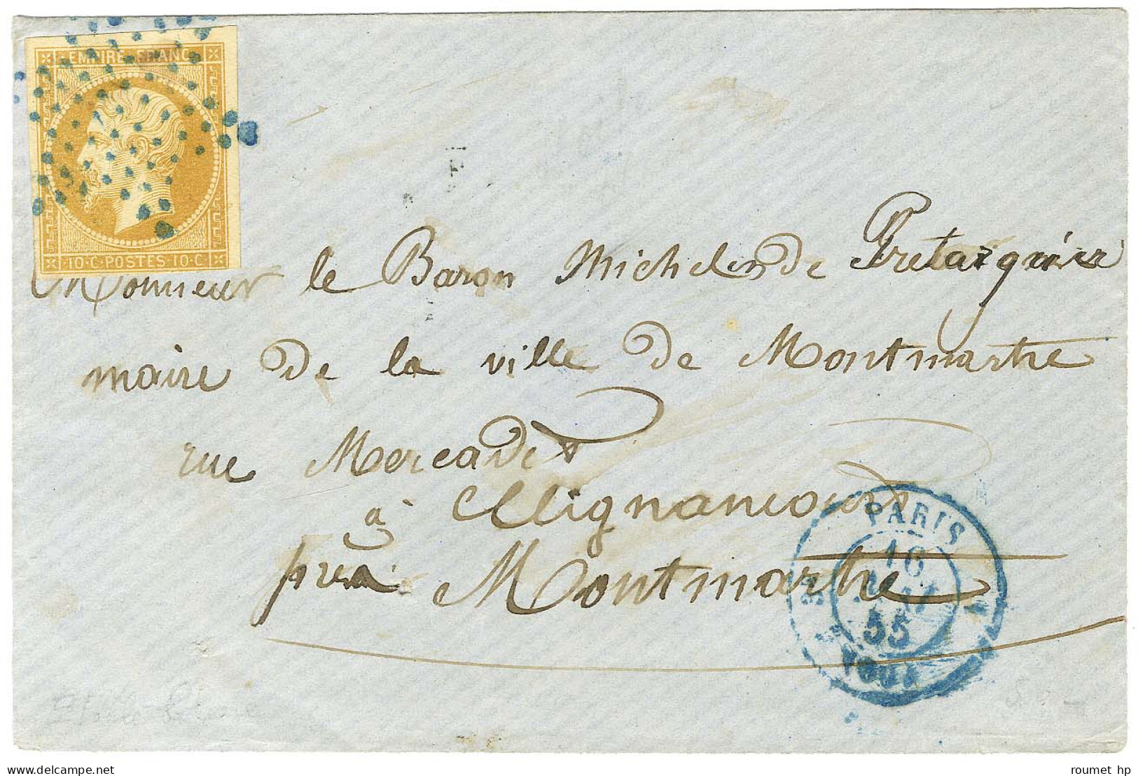 Etoile Bleue / N° 13 Bistre Orangé Càd Bleu PARIS (60) Sur Lettre Pour Montmartre. 1855. - TB / SUP. - 1853-1860 Napoleone III